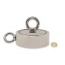 116mm dia x 32mm N42 Neodymium Pot Magnet with 1x M12 and 1x M10 Eyebolt + 10 metre Rope - 400kg Pull