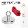 125mm dia x 100mm tall Ferrite Recovery Magnet with M14 Eyebolt and 10 Metre Rope - 130kg Pull