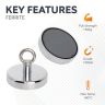 125mm dia x 100mm tall Ferrite Recovery Magnet with M14 Eyebolt - 130kg Pull