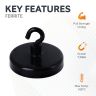 40mm dia Ferrite Black Painted Clamping Magnet with M4 Hook - 10.2kg Pull