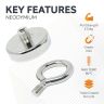 75mm dia Neodymium Clamping Magnet with M10 Eyebolt - Machine Lathed - 200kg Pull