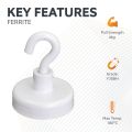 25mm dia Ferrite White Painted Clamping Magnet with M4 Hook - 4kg Pull
