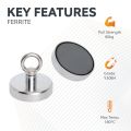 80mm dia x 70mm tall Ferrite Recovery Magnet with M10 Eyebolt - 60kg Pull