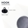 40mm dia Ferrite Black Painted Clamping Magnet with M4 Hook - 10.2kg Pull