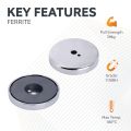 66mm dia x 10mm thick x 8mm hole Ferrite Pot Magnet - 39kg Pull