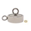 116mm dia x 32mm N42 Neodymium Pot Magnet with 1x M12 and 1x M10 Eyebolt  + 10 metre Rope - 400kg Pull
