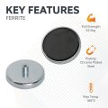 57mm dia x 10mm thick Ferrite Pot Magnet with M5 Internal Thread - 23.7kg Pull