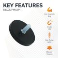 43mm dia x 6mm thick Rubber Coated POS Magnet c/w M6 x 15mm External Thread - 8kg Pull