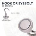 20mm dia Neodymium Clamping Magnet with M4 Hook or Eyebolt - 16.5kg Pull