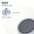 25mm dia x 7mm thick Ferrite Pot Magnet with M4 Internal Thread - 1kg Pull