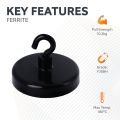 40mm dia Ferrite Black Painted Clamping Magnet with M4 Hook - 10.2kg Pull