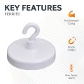 40mm dia Ferrite White Painted Clamping Magnet with M6 Hook - 10.2kg Pull