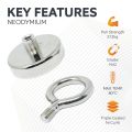 75mm dia Neodymium Clamping Magnet with M10 Eyebolt - Machine Lathed - 200kg Pull