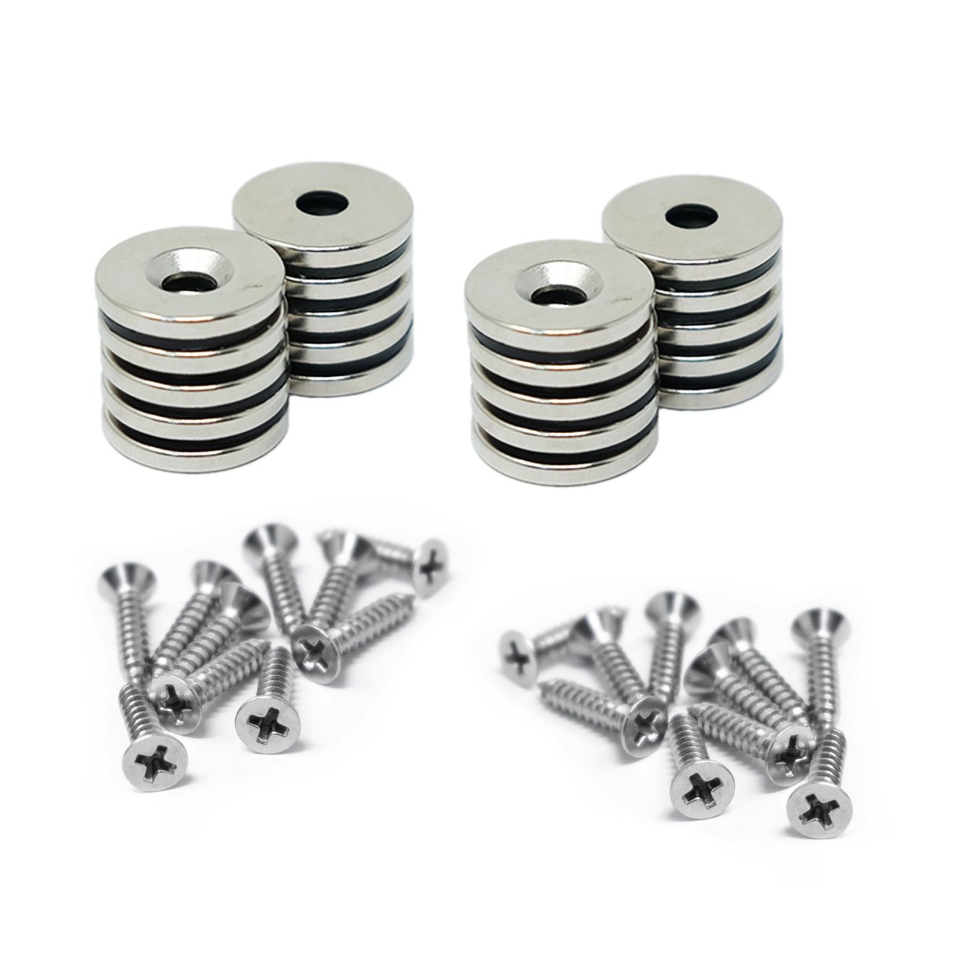 15mm dia x 2mm thick North & South Neodymium Countersunk Magnets & Screws Pack