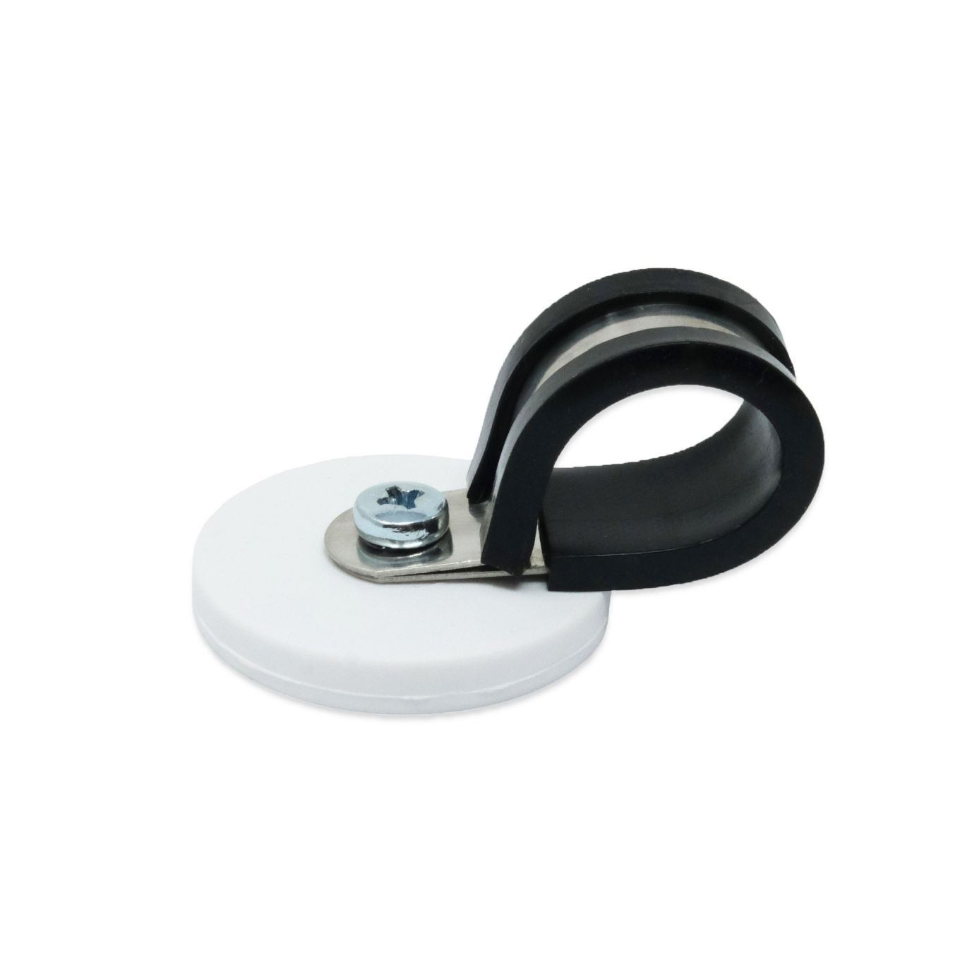 43mm dia x 6mm high Rubber Coated Cable Holding Magnet With 22mm Rubber Clamp - 8kg Pull