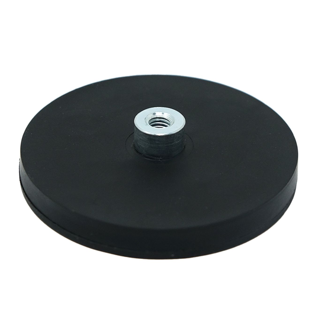 66mm dia x 8mm high Rubber Coated POS Magnet c/w M6 Boss Thread - 22kg Pull