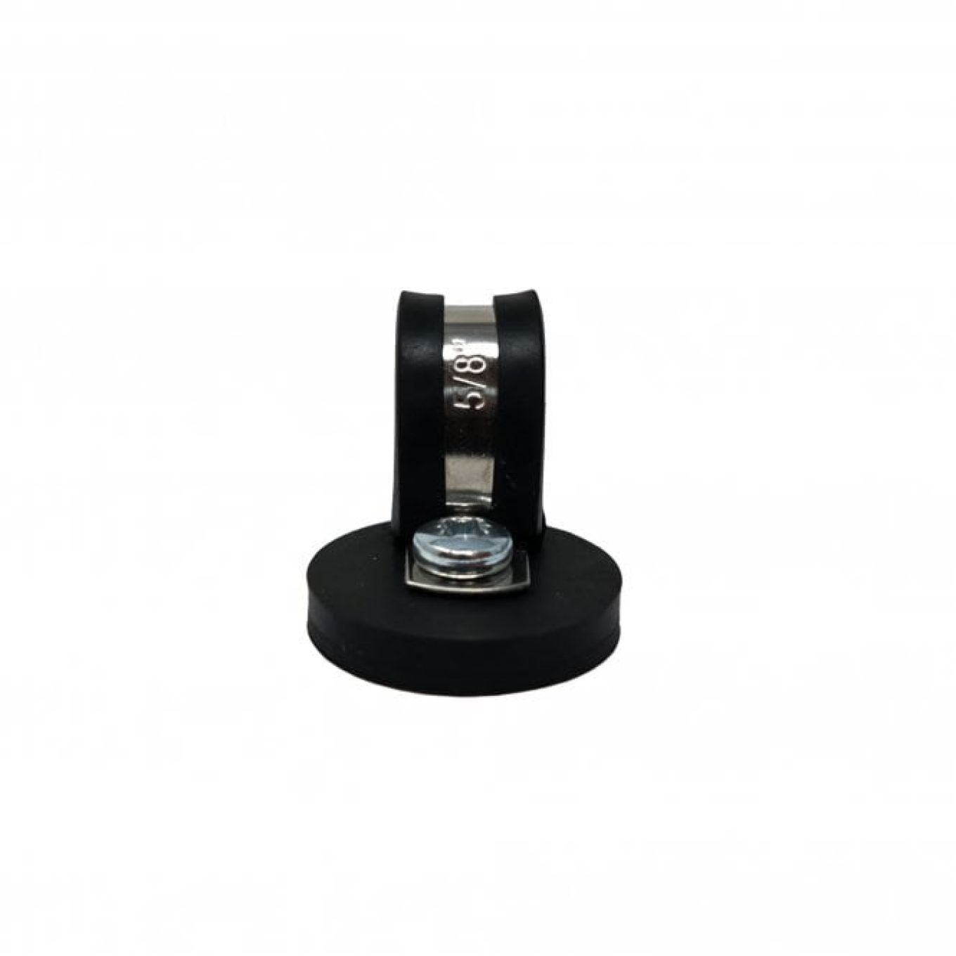 31mm dia x 6mm high Rubber Coated Cable Holding Magnet With 16mm Rubber Clamp - 5.7kg Pull