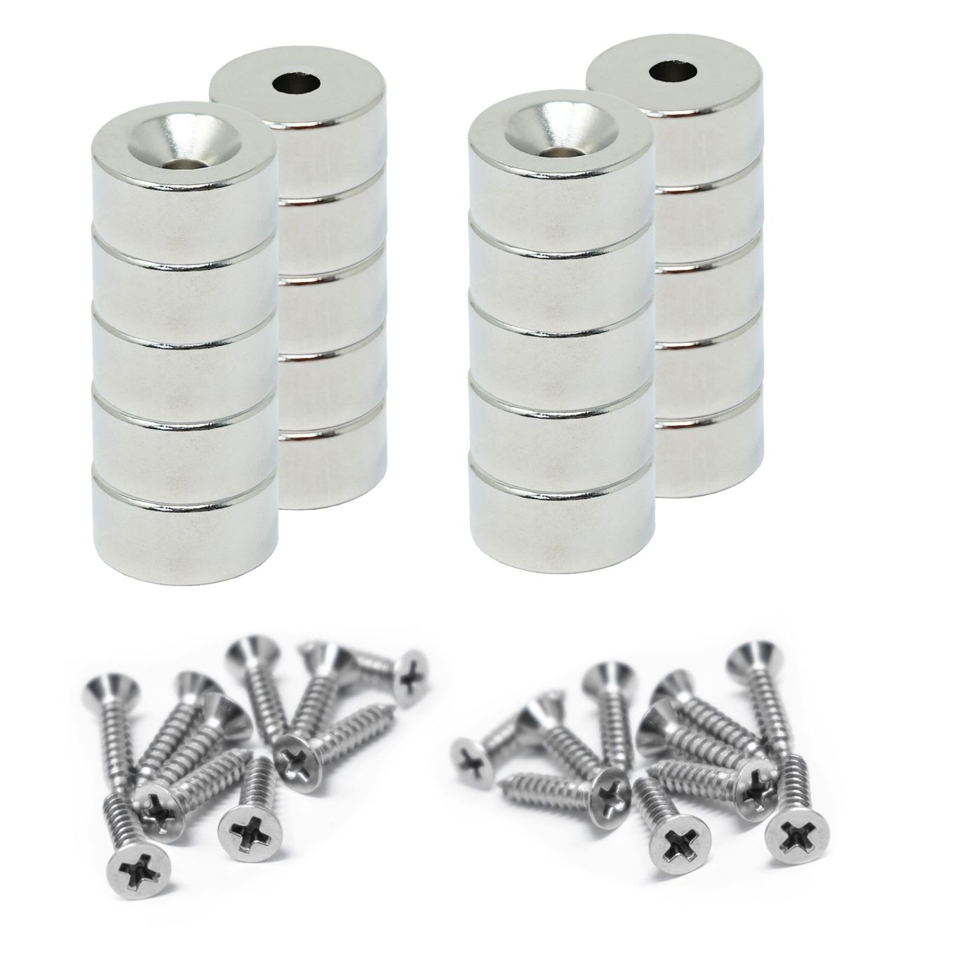10mm dia x 5mm thick North & South Neodymium Countersunk Magnets & Screws Pack