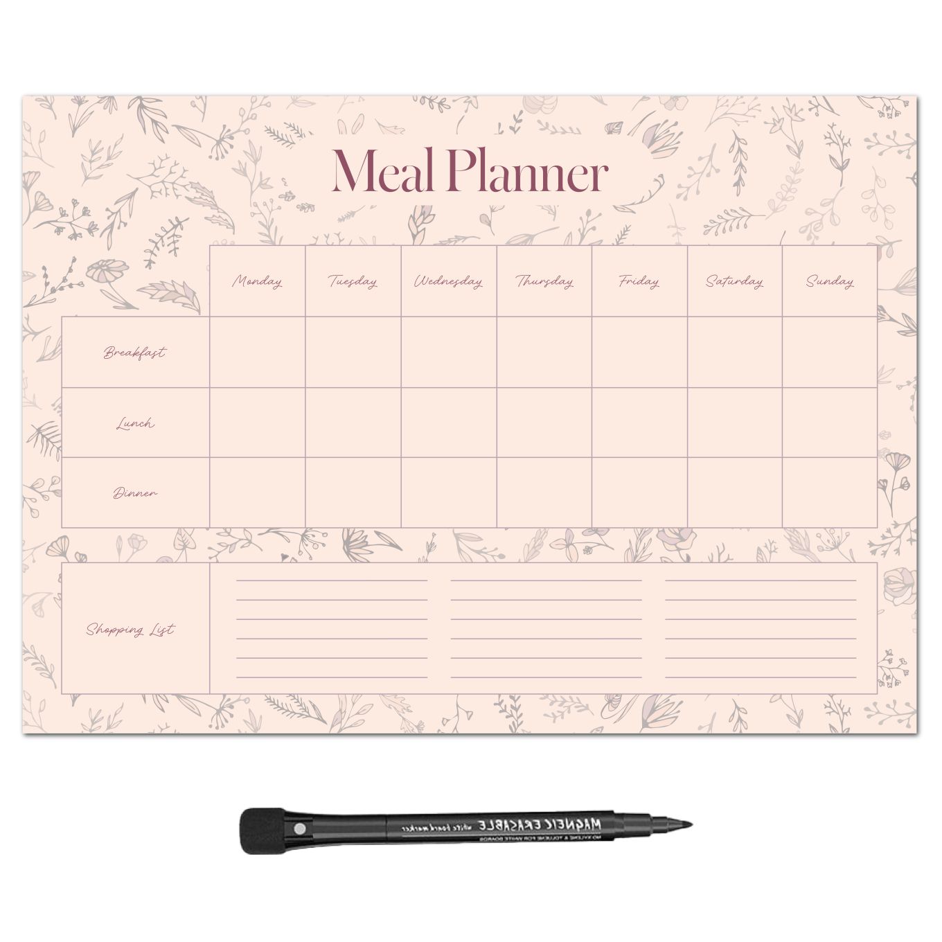 MagFlex® A4 Wild Flowers Weekly Meal Planner Fridge Magnet - Flexible Magnetic Sheet