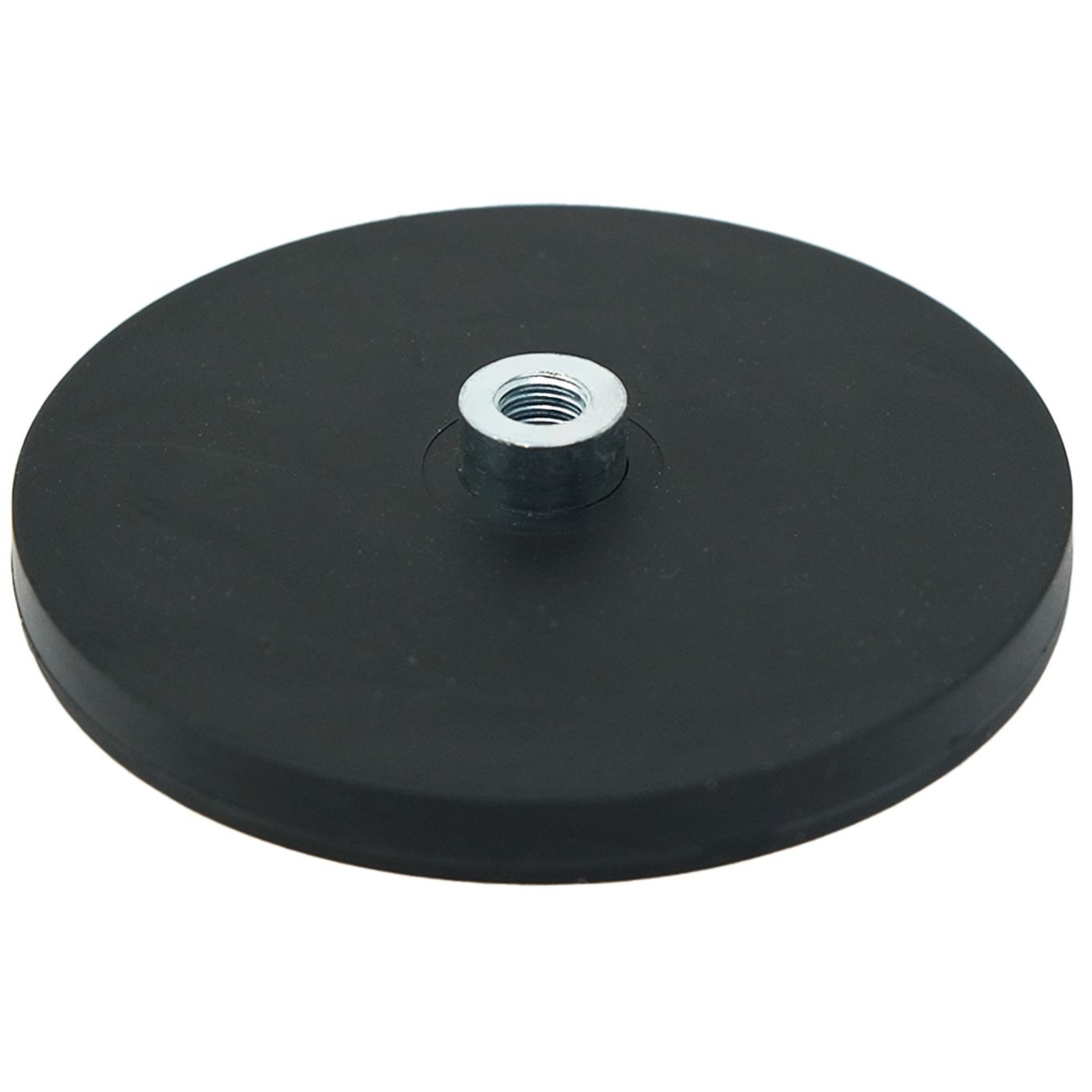 88mm dia x 8mm high Rubber Coated POS Magnet c/w M8 Boss Thread - 45kg Pull