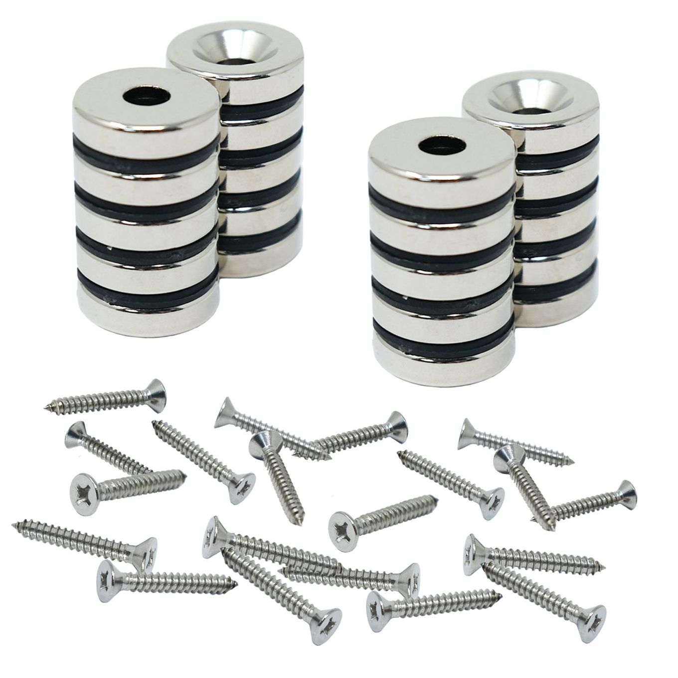 20mm dia x 5mm thick North & South Neodymium Countersunk Magnets & Screws Pack