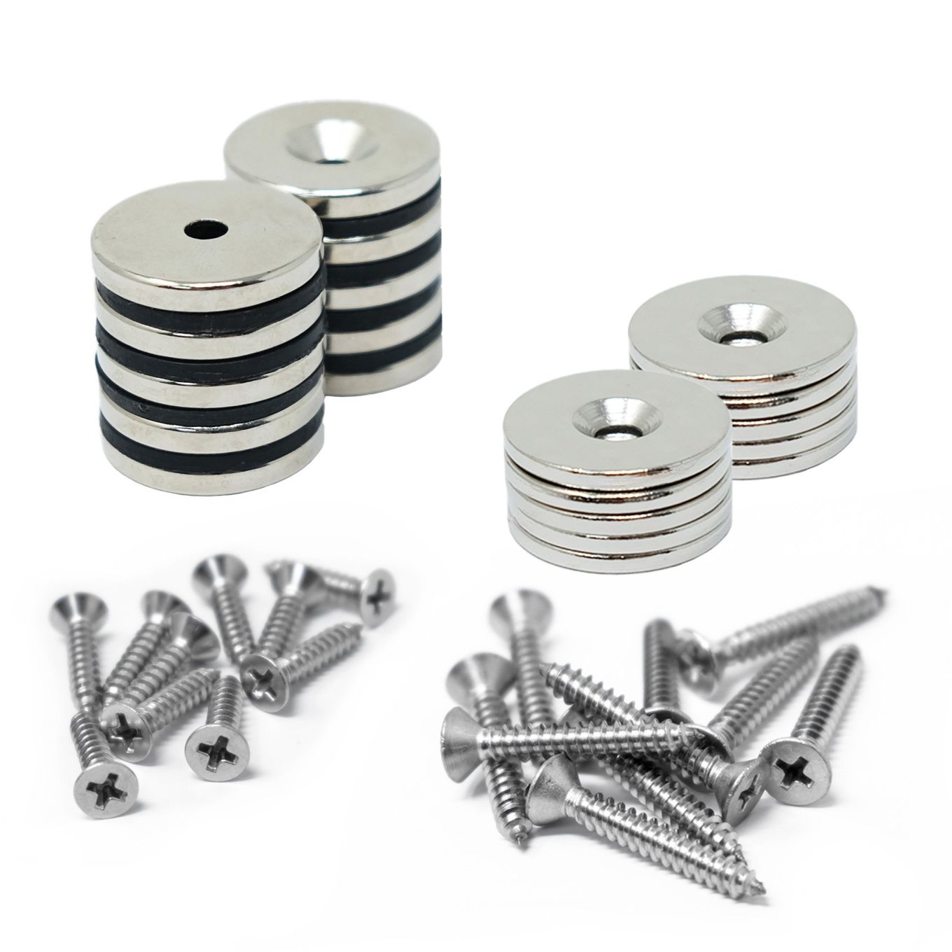 20mm dia Countersunk Magnets, Steel Discs & Screws Pack