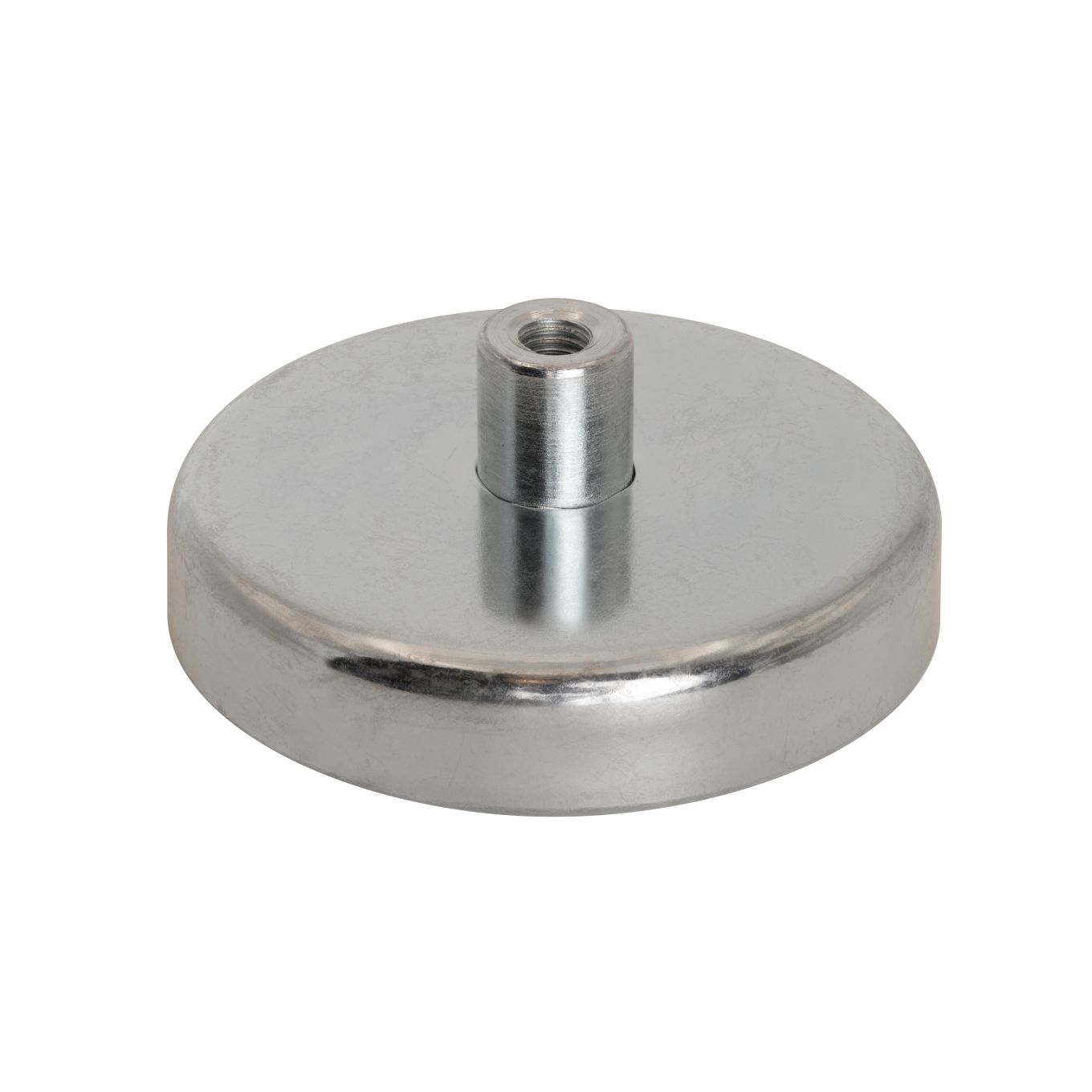 50mm dia x 10mm thick Ferrite Pot Magnet with M5 Internal Thread - 23kg Pull