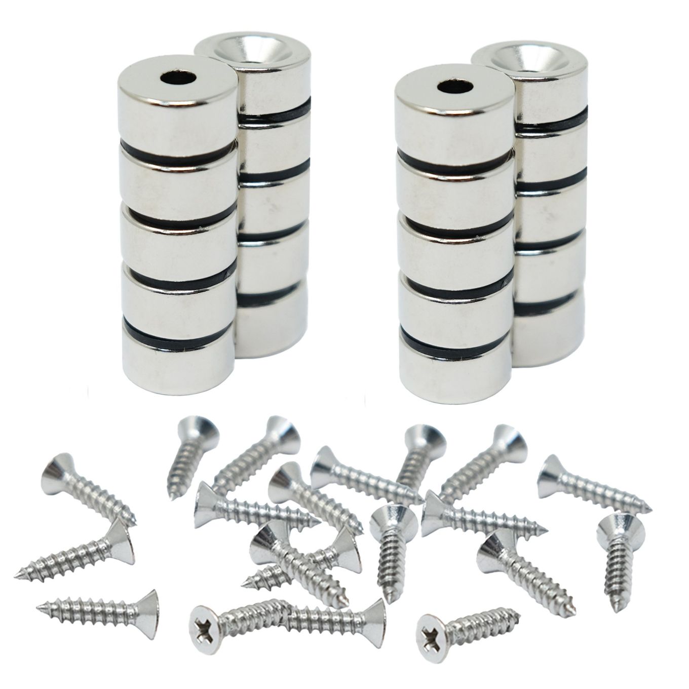 15mm dia x 7.5mm thick North & South Neodymium Countersunk Magnets & Screws Pack