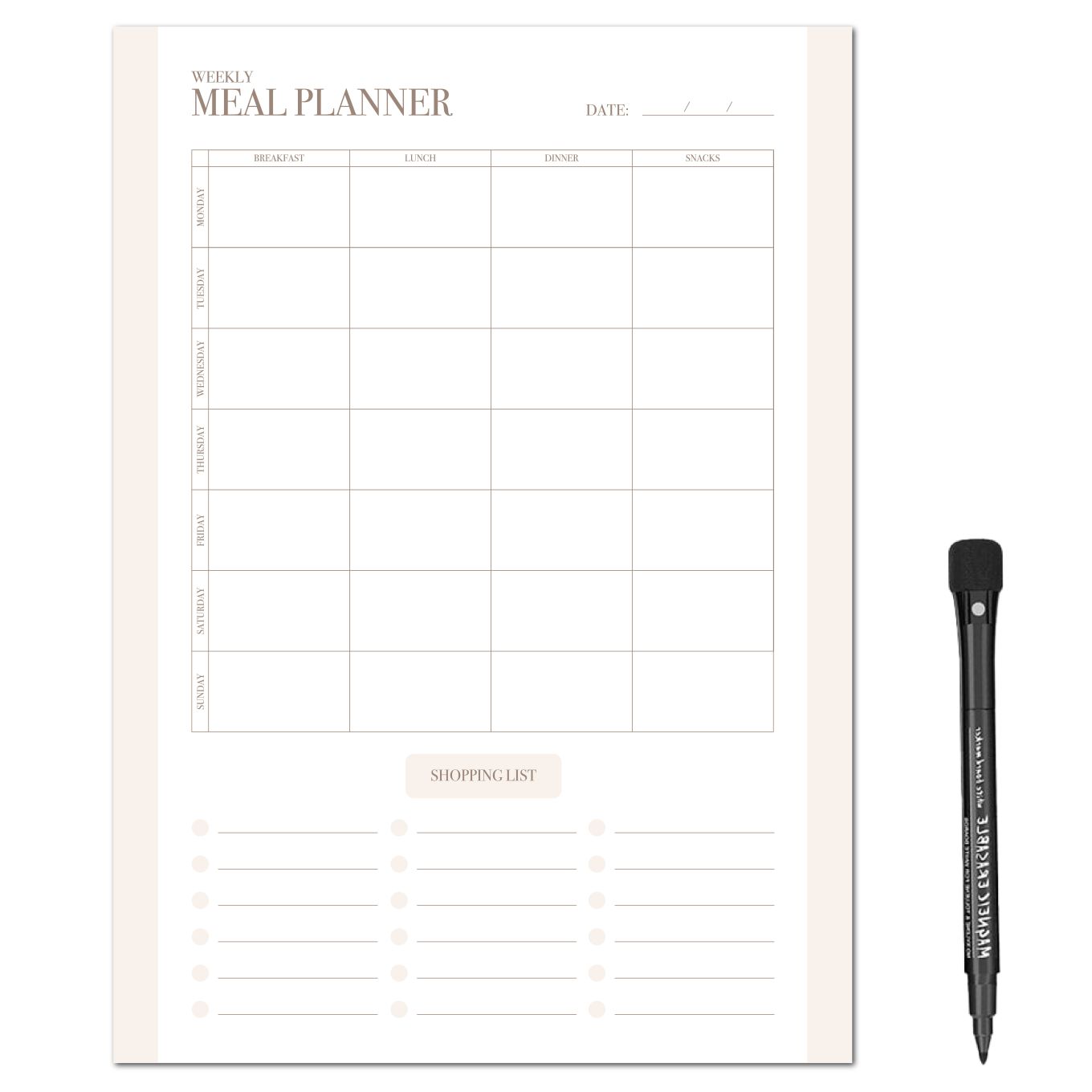 MagFlex® A4 Minimalistic Weekly Meal Planner Fridge Magnet - Flexible Magnetic Sheet