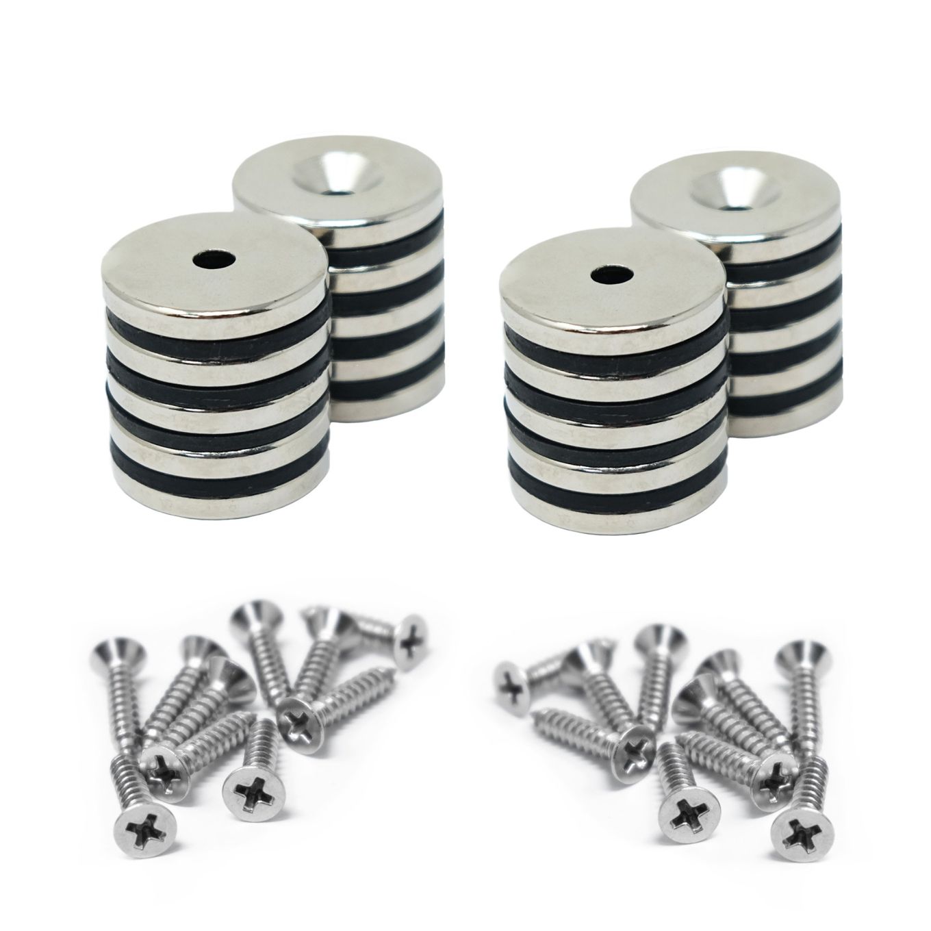 20mm dia x 3mm thick North & South Neodymium Countersunk Magnets & Screws Pack