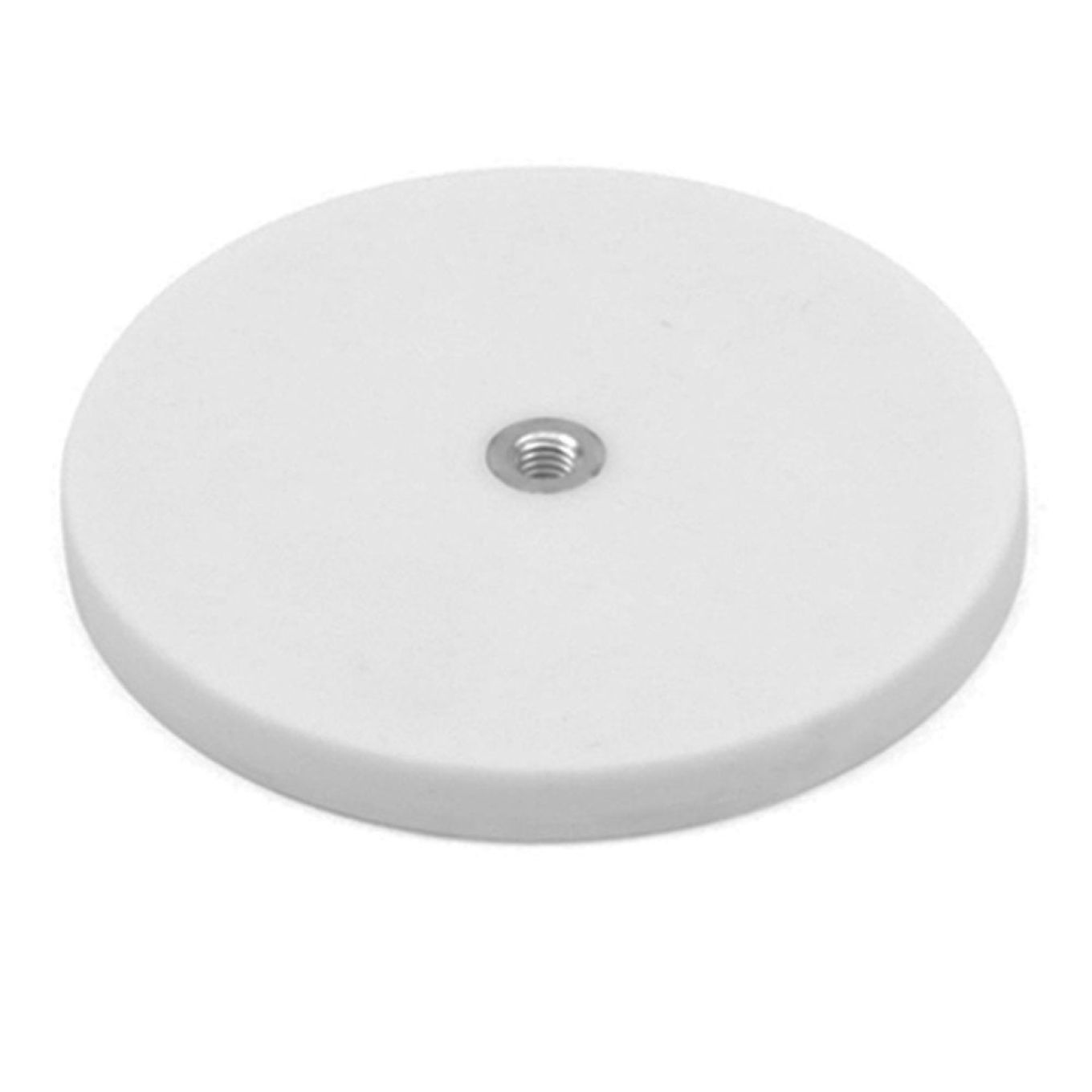 66mm dia x 8mm high Rubber Coated POS Magnet c/w M6 Boss Thread (Flush x 8mm deep) - 20kg Pull