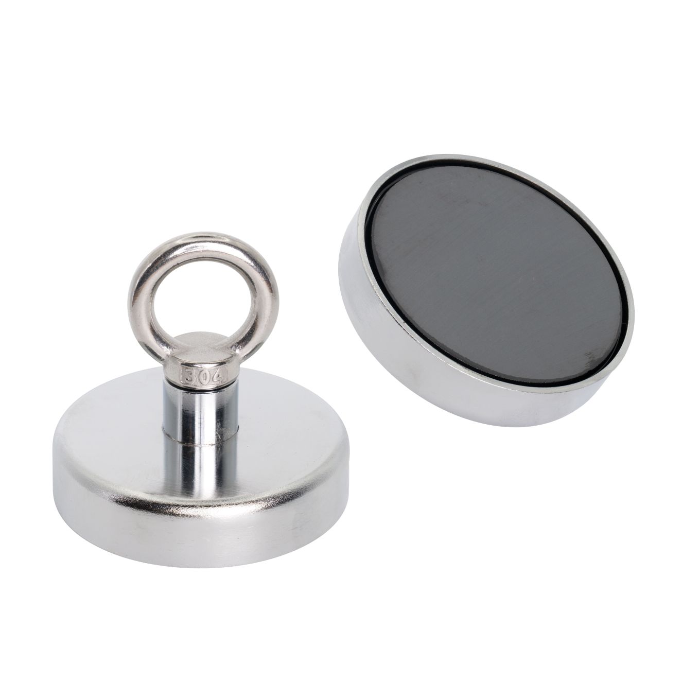 80mm dia x 70mm tall Ferrite Recovery Magnet with M10 Eyebolt - 60kg Pull