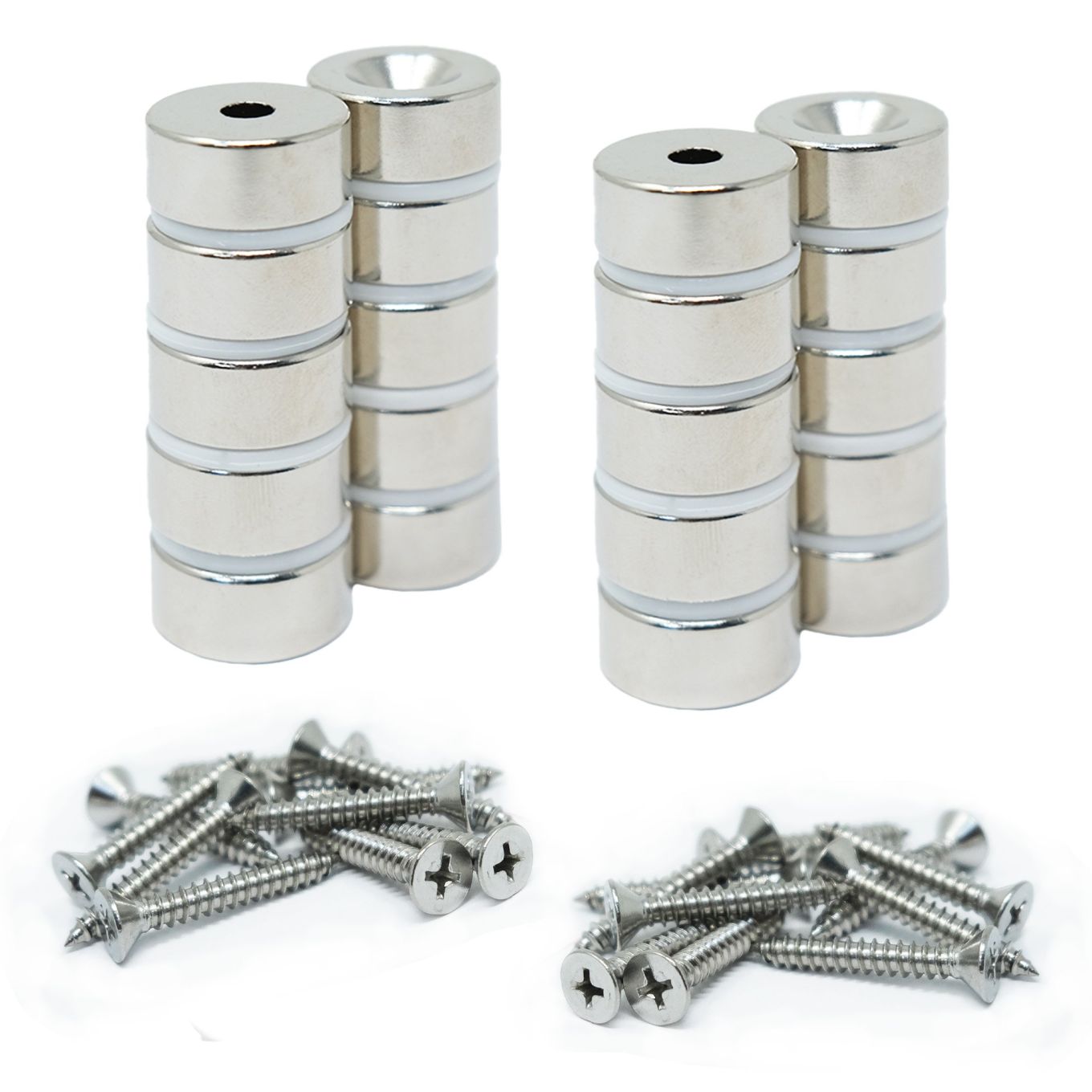 20mm dia x 10mm thick North & South Neodymium Countersunk Magnets & Screws Pack