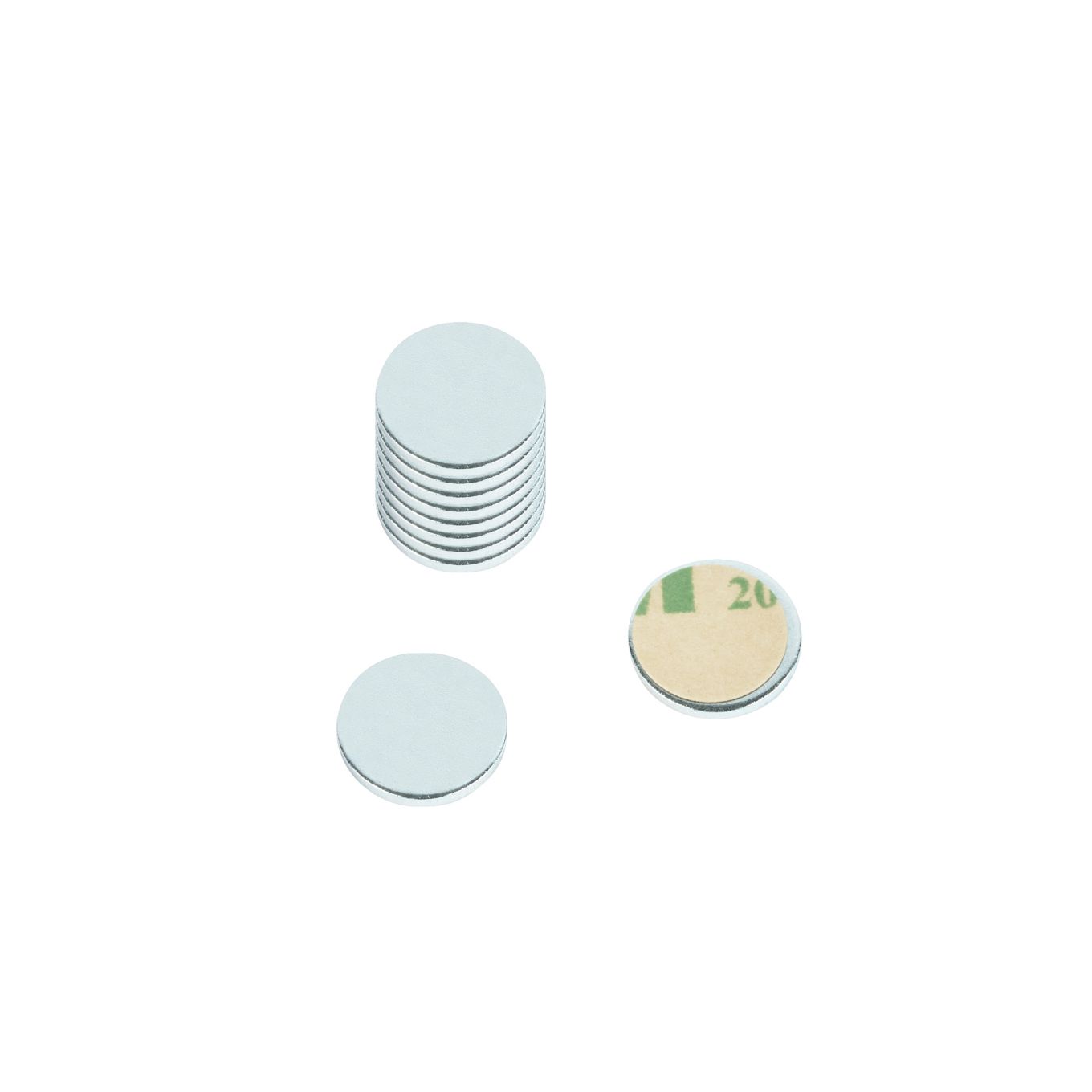 10mm dia x 1mm thick Zinc Plated Mild Steel Disc with 3M™ Self-Adhesive