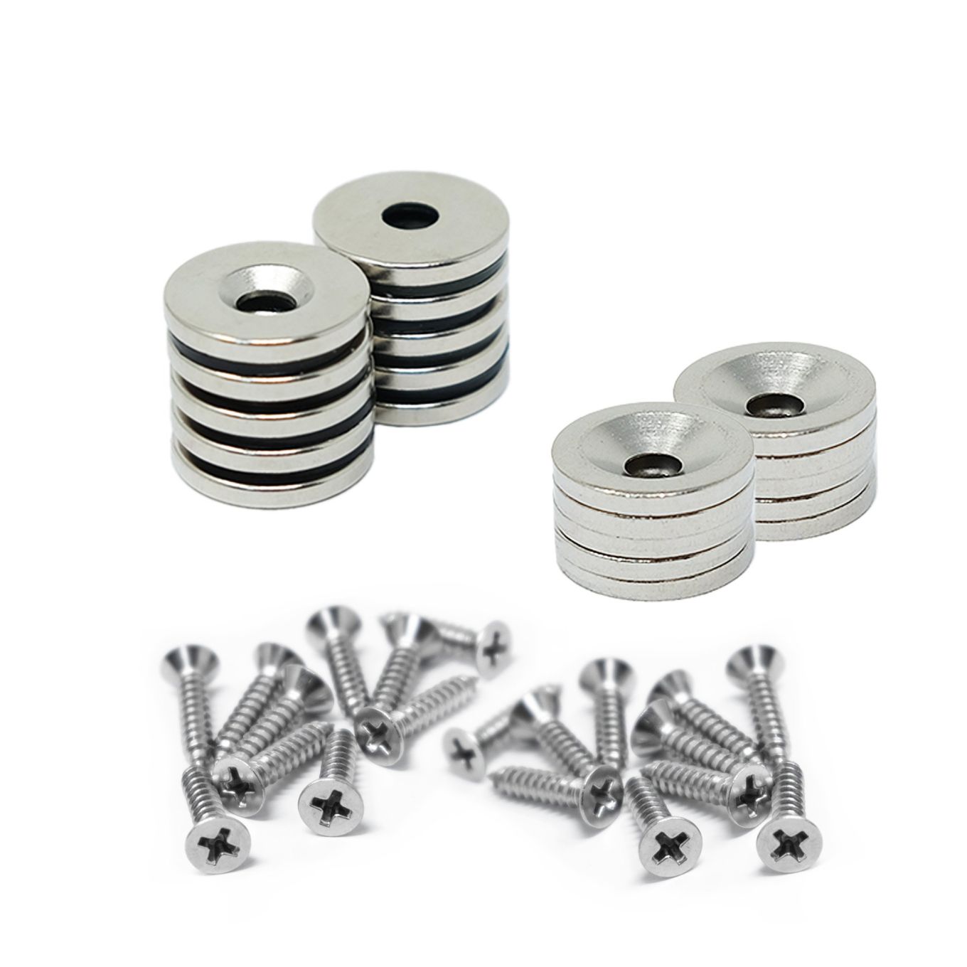 15mm dia Countersunk Magnets, Steel Discs & Screws Pack