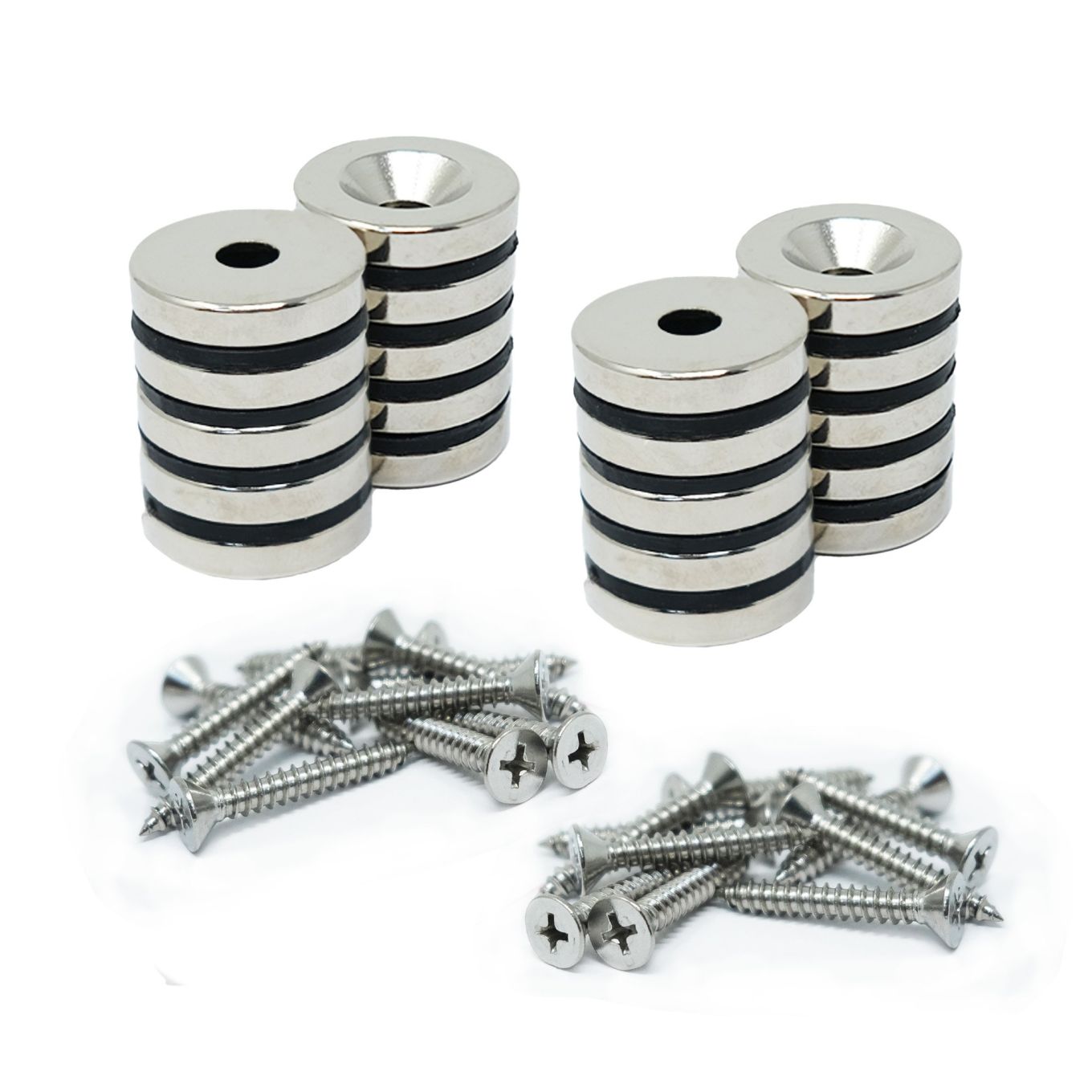 20mm dia x 4mm thick North & South Neodymium Countersunk Magnets & Screws Pack