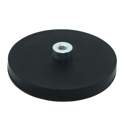 66mm dia x 8mm high Rubber Coated POS Magnet c/w M6 Boss Thread - 22kg Pull