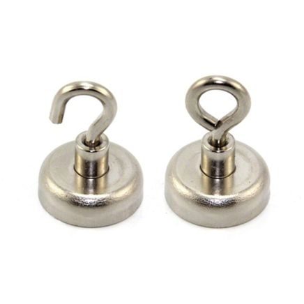 25mm dia Neodymium Clamping Magnet with M5 Hook or Eyebolt - 20kg Pull