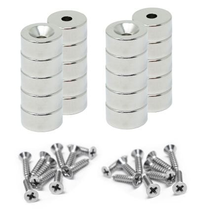 10mm dia x 5mm thick North & South Neodymium Countersunk Magnets & Screws Pack