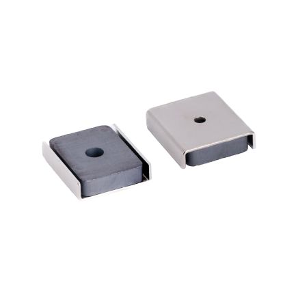 26 x 23 x 6.3mm thick (x 3mm hole) Ferrite Channel Magnet - 6.1kg Pull