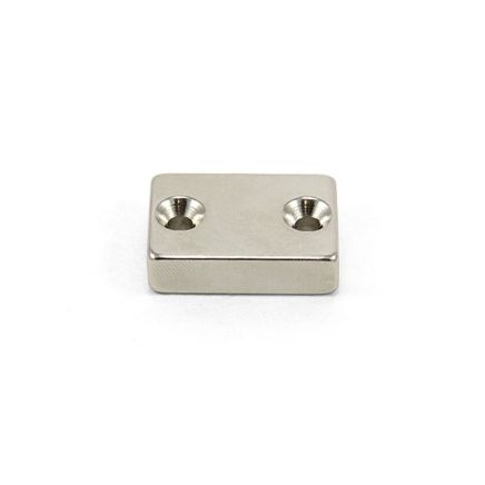 30 x 21 x 8mm with (2x) 4.2mm c/sunk holes N42 Neodymium Magnet - 17.1kg Pull