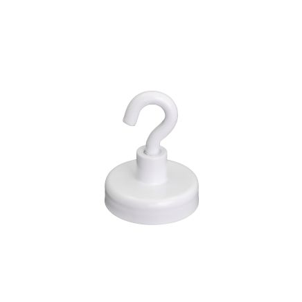 25mm dia Ferrite White Painted Clamping Magnet with M4 Hook - 4kg Pull