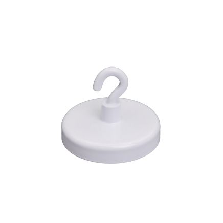 40mm dia Ferrite White Painted Clamping Magnet with M6 Hook - 10.2kg Pull