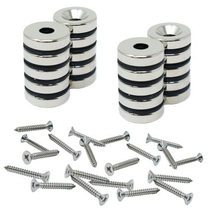 20mm dia x 5mm thick North & South Neodymium Countersunk Magnets & Screws Pack