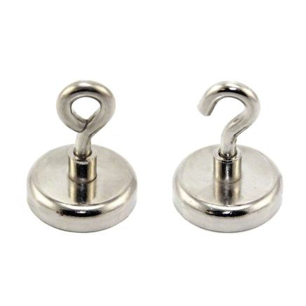 48mm dia Neodymium Clamping Magnet with M8 Hook or Eyebolt - 95kg Pull
