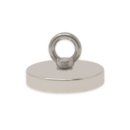116mm dia x 20mm N42 Neodymium Pot Magnet with M12 Eyebolt - 400kg Pull