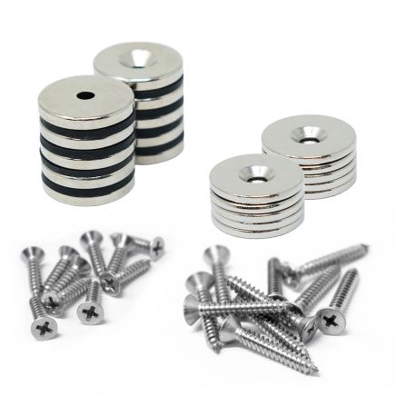 20mm dia Countersunk Magnets, Steel Discs & Screws Pack