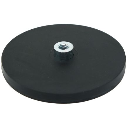 88mm dia x 8mm high Rubber Coated POS Magnet c/w M8 Boss Thread - 45kg Pull