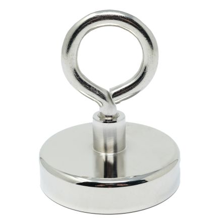 75mm dia Neodymium Clamping Magnet with M10 Eyebolt - Machine Lathed - 200kg Pull