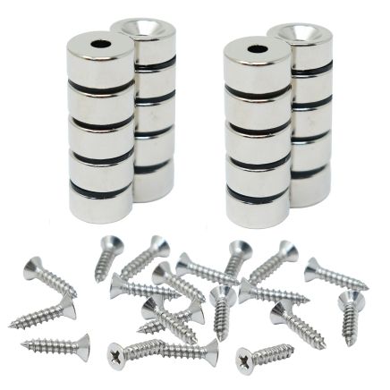 15mm dia x 7.5mm thick North & South Neodymium Countersunk Magnets & Screws Pack